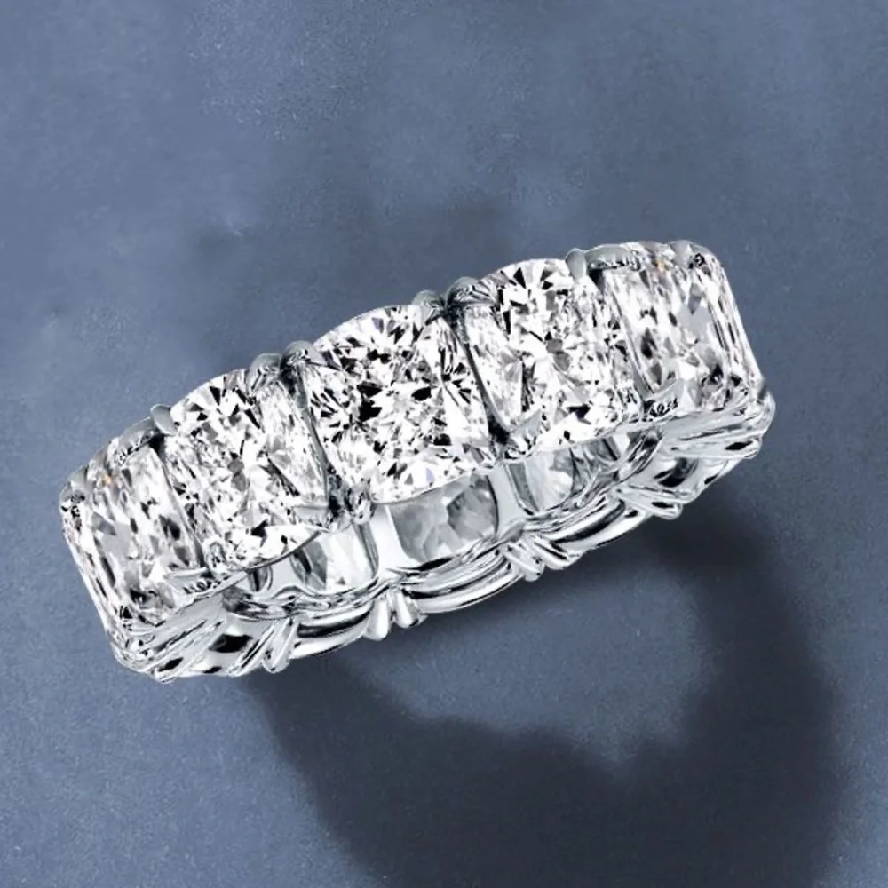 Platinum-Color Clear Eternity Band Ring - Picture 6 of 11